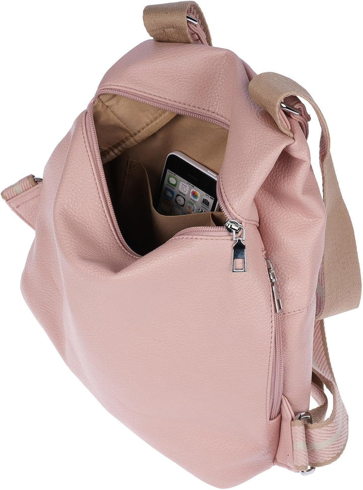 Christian Wippermann grosser Damen City Rucksack Tasche Body Bag Leder Optik Schultertasche Rose, Ro