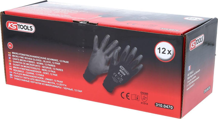 KS Tools 310.0470 Mikro-Feinstrickhandschuhe-schwarz, L, 12 Paar, L