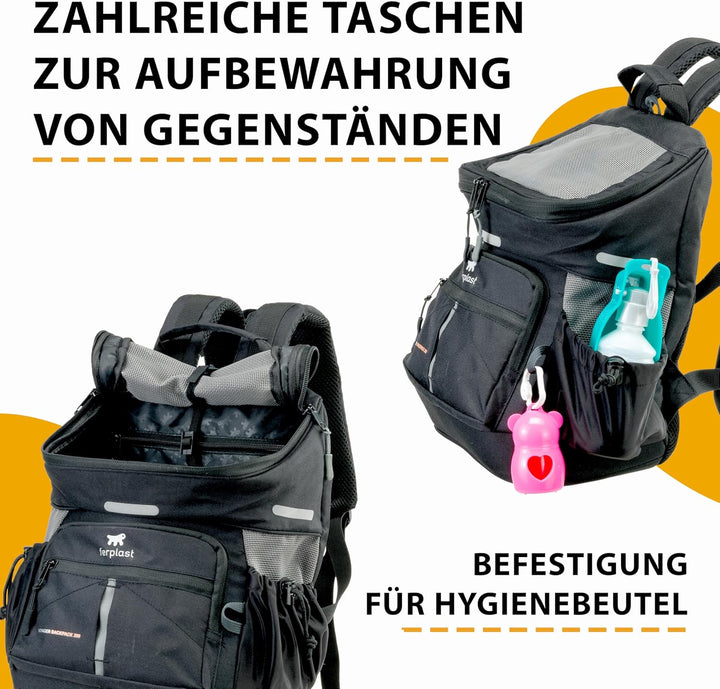 Ferplast Hunderucksack Voyager Backpack, Katzenrucksack, Hundetasche, Hundebox, Weite Öffnung, verst