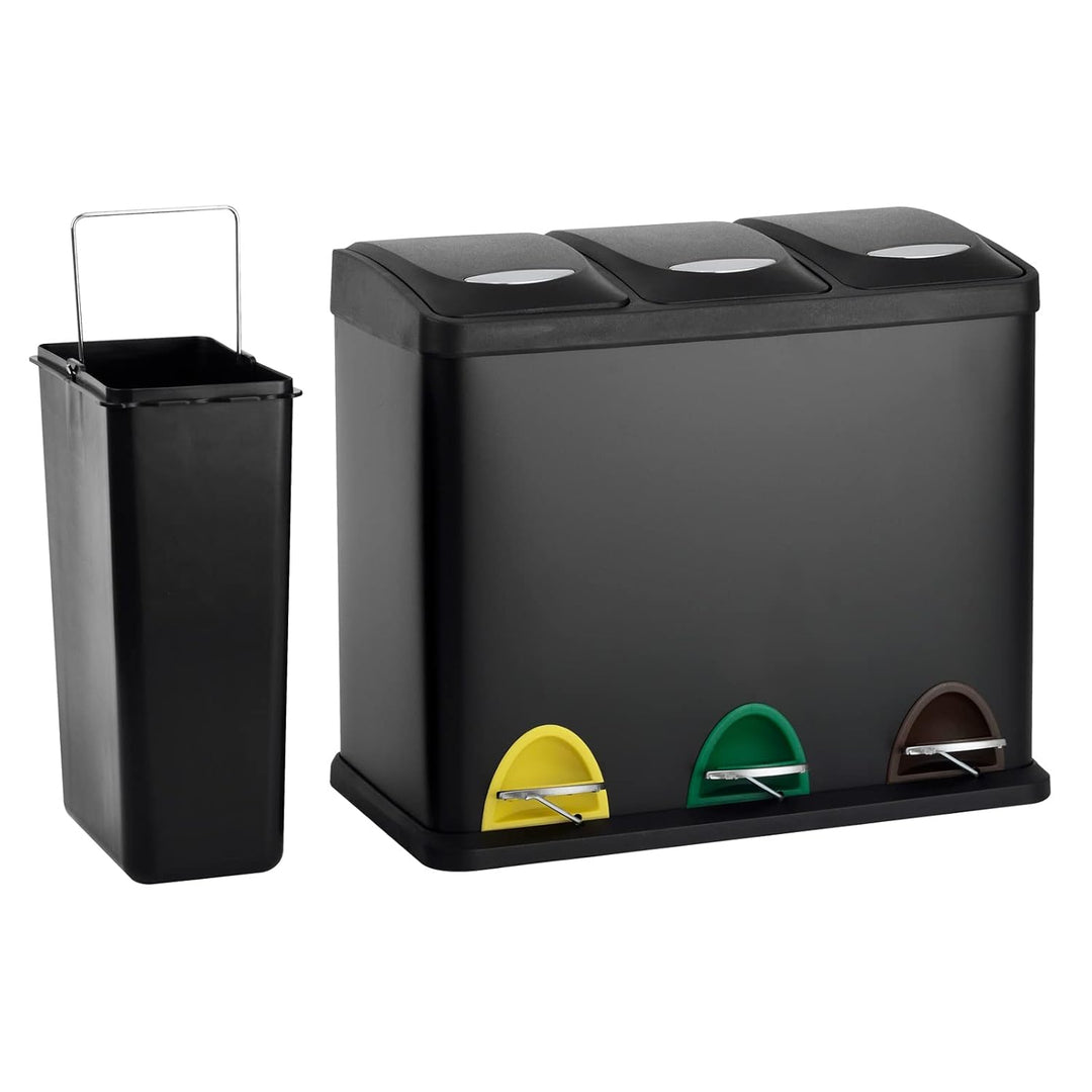 SVITA TC3X8 24 L Treteimer Abfalleimer Mülleimer Pulverbeschichteter Stahl Schwarz, Schwarz