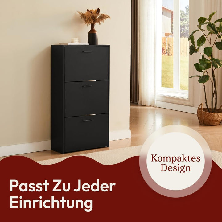CASABEL Schuhschrank Schmal für 18 Paar Schuhe, Modernes Schuhregal Holz mit 3 Klappen, Platzsparend