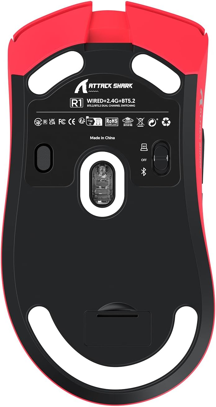 ATTACK SHARK R1 59g Superlight Maus, PixArt PAW3311 Gaming-Sensor, BT/2,4G kabellose/kabelgebundene