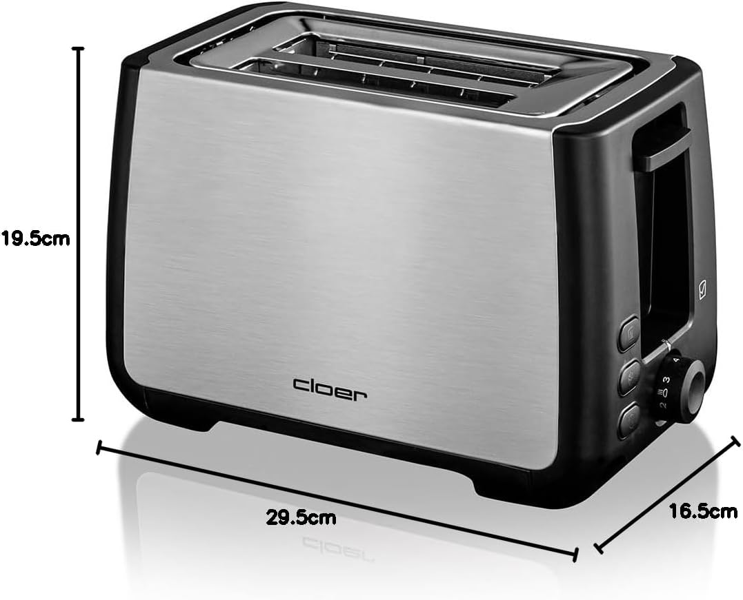 Cloer 3569 King-Size-Toaster für 2 XXL Scheiben, Check-Funktion, Edelstahlgehäuse, 1000 Watt, schwar