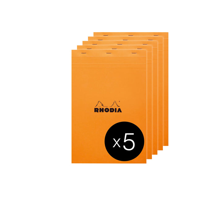 Rhodia 19660C - Packung mit 5 Notizblöcken geheftet No.19 A4+ 21x31,8cm 80 Blätter gelb liniert mit