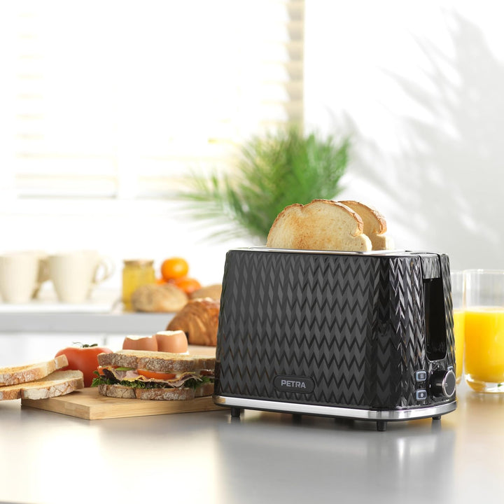 Petra PT3860BLKVDEEU10 2 Scheiben Toaster – mit Brötchenaufsatz, 7 Variabel Bräunungsstufen, Auftaue