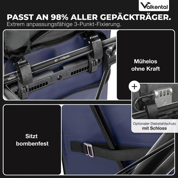 Valkental® 3in1 Fahrradtasche [Bis 25L] - Das Original - Geeignet als Gepäckträgertasche, Rucksack u