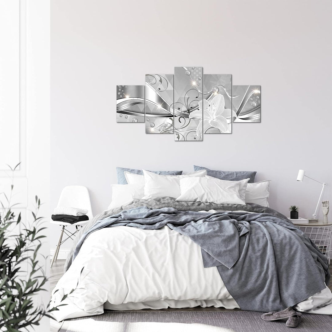 Runa Art Bild Wohnzimmer Schlafzimmer Blumen Lilien 5 Teilig Abstrakt Schwarz Weiss Wandbilder auf V