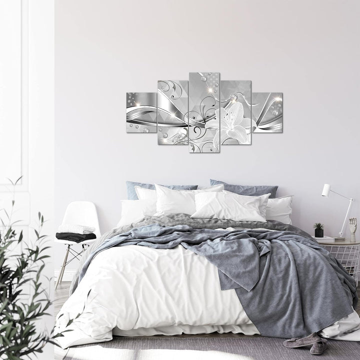 Runa Art Bild Wohnzimmer Schlafzimmer Blumen Lilien 5 Teilig Abstrakt Schwarz Weiss Wandbilder auf V