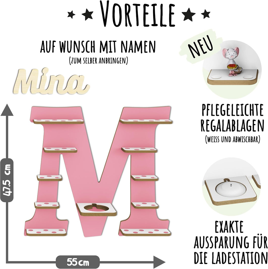 Regal Buchstabe für Toniebox, Wandregal für Tonie Figuren, personalisiert mit Name, Aufbewahrung für