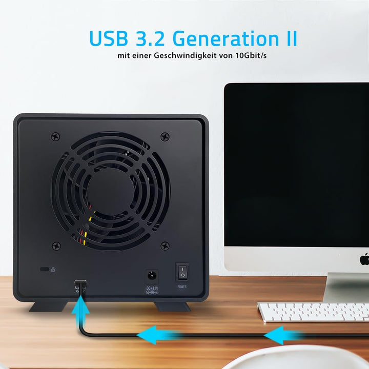 FANTEC MB-X4U31 4fach USB3.2 Gen2 Festplattengehäuse für 4X SATA 3,5/2,5 Zoll SSDs und HDDs, Transfe