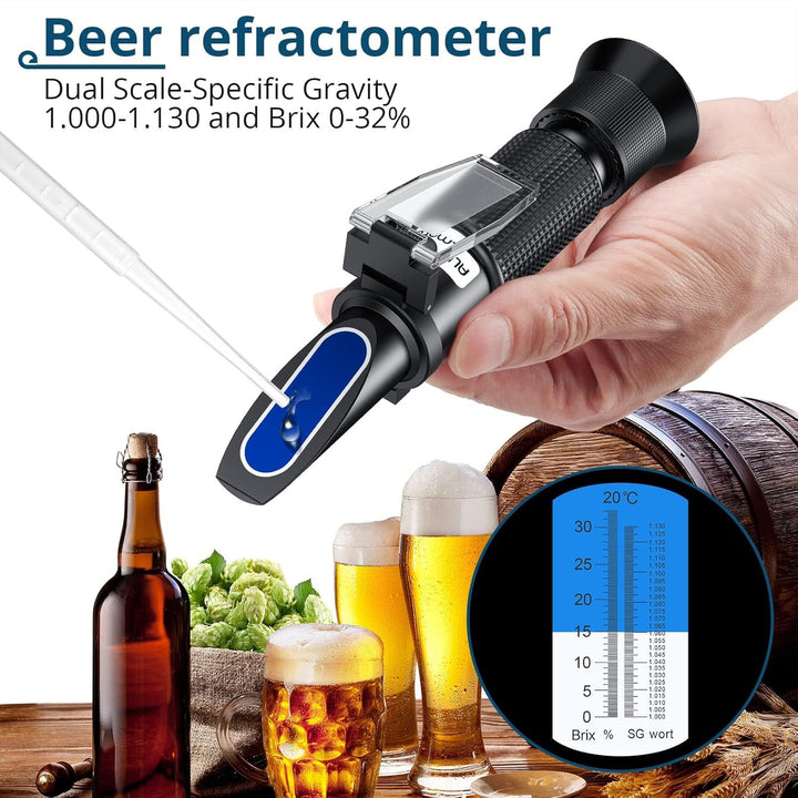 Refraktometer Bier 0–32% Brix Refraktometer für die Bierherstellung ATC mit Zwei Skalen Gewicht der