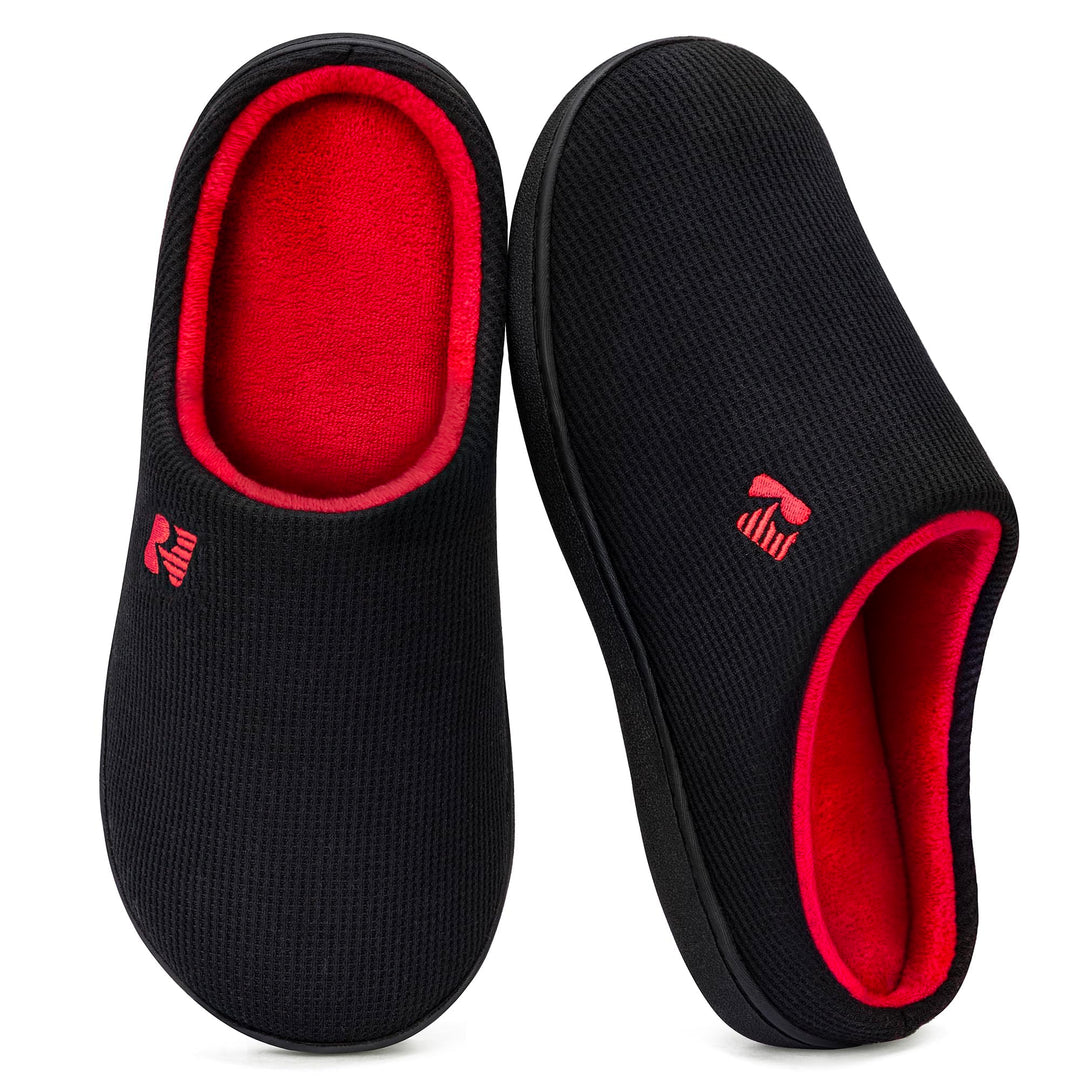 RockDove Herren Original Zweifarbige Hausschuhe mit Rückstellschaum 42/43 EU Schwarz und Rot, 42/43