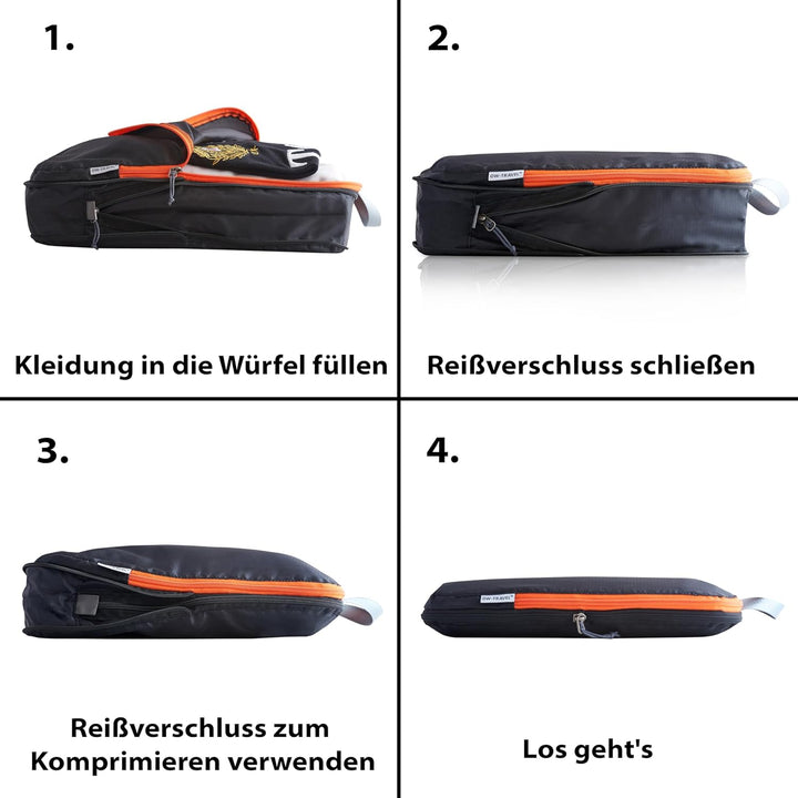 OW-Travel Koffer Organizer Kompression Set Schwarz 4 Stück (2 Mittel 2 Gross), Einfach zu organisier