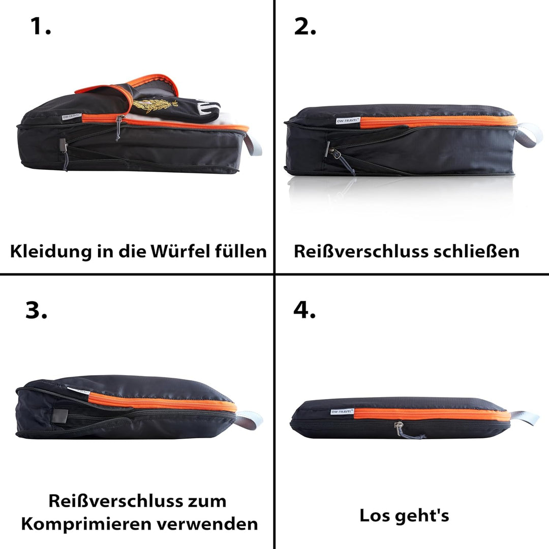 OW-Travel Einfach zu Organisierende Packwürfel Kompression für Koffer. 4 Grosse Koffer Organizer Kom