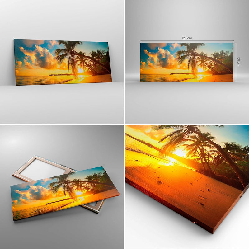 Wandbilder Dekoration Wohnzimmer Meer Strand Palme Panorama Bilder auf Leinwand 120x50cm Leinwandbil