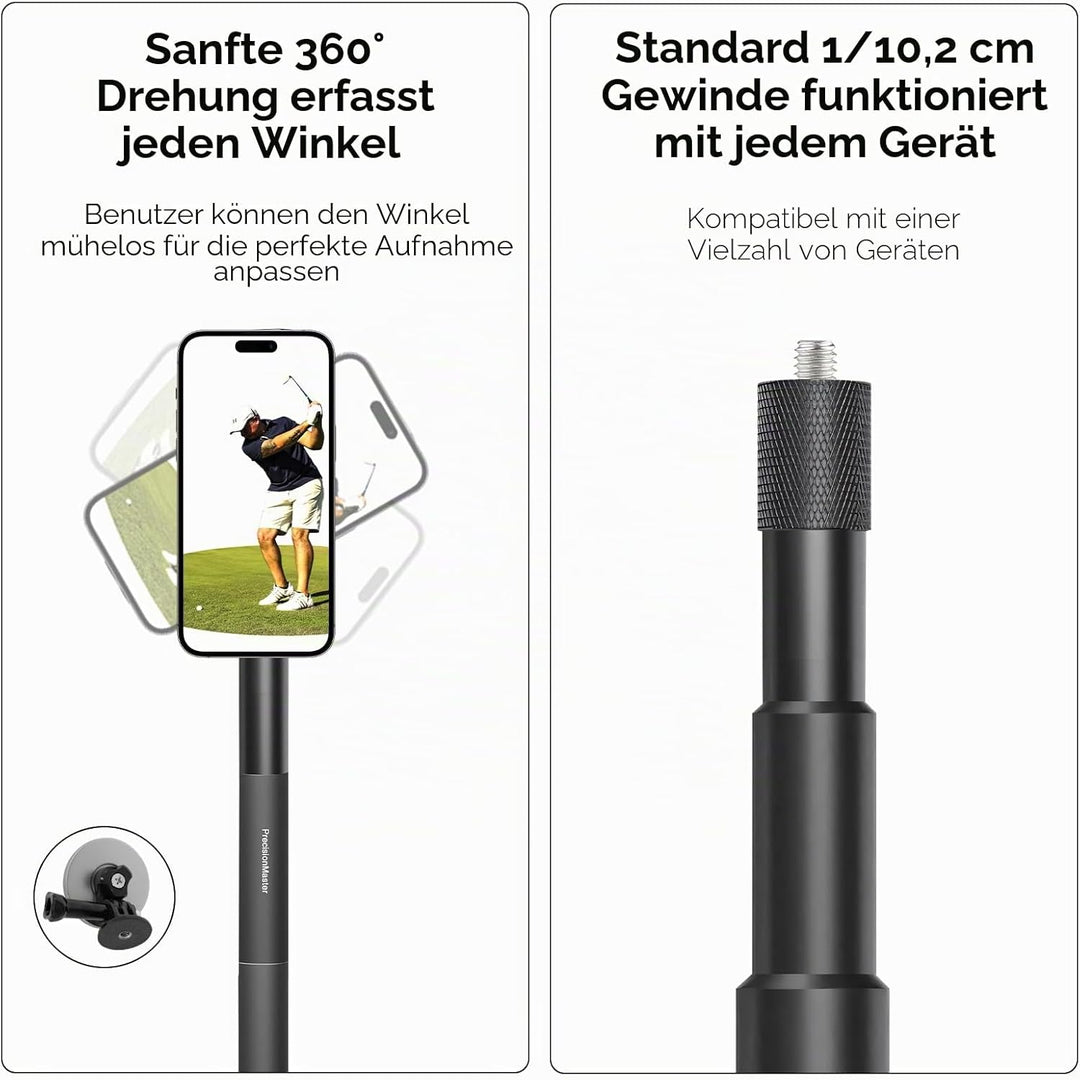 PrecisionMaster Golf Stativ Einbeinstativ, Magnetischer Golf-Filmstab, 135cm Verstellbares Aluminium