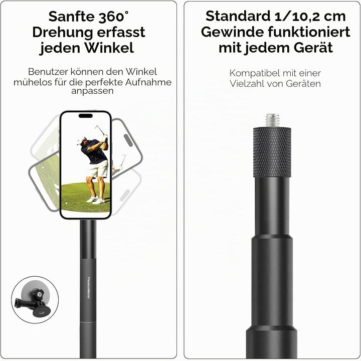 PrecisionMaster Golf Stativ Einbeinstativ, Magnetischer Golf-Filmstab, 135cm Verstellbares Aluminium