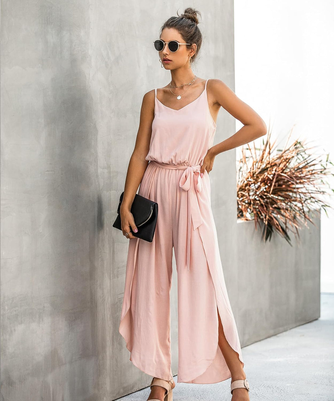Jumpsuit Damen Sommer Lang: Sexy Cocktail Elegant Mode Gürtel Overall Hochzeit Hawaii Urlaub Strand