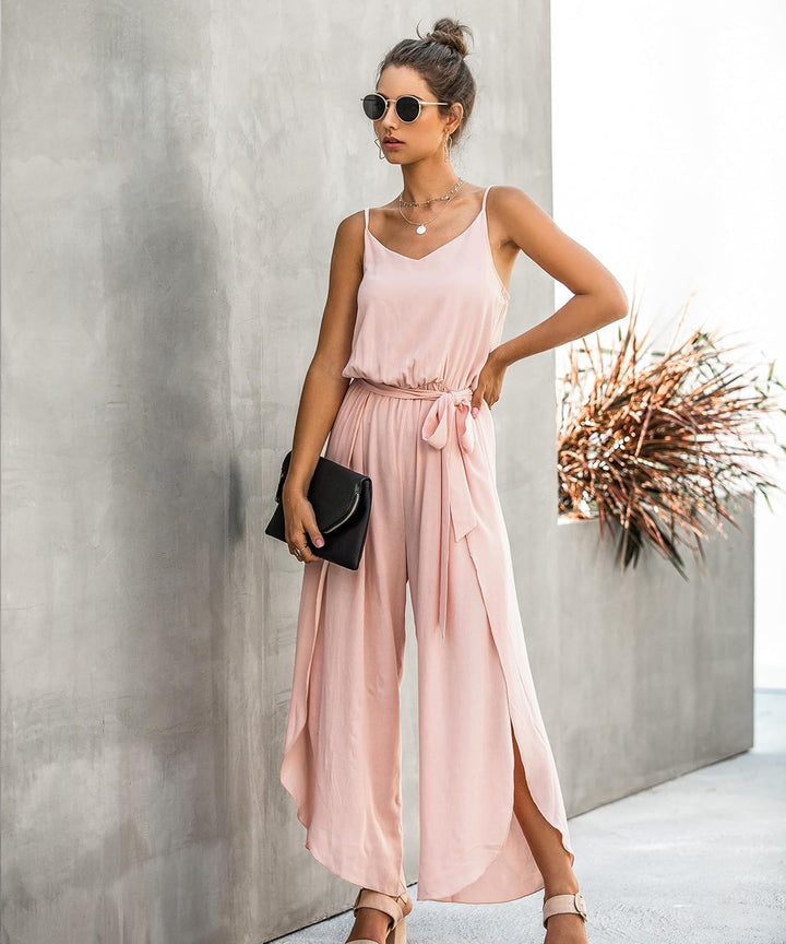 Jumpsuit Damen Sommer Lang: Sexy Cocktail Elegant Mode Gürtel Overall Hochzeit Hawaii Urlaub Strand