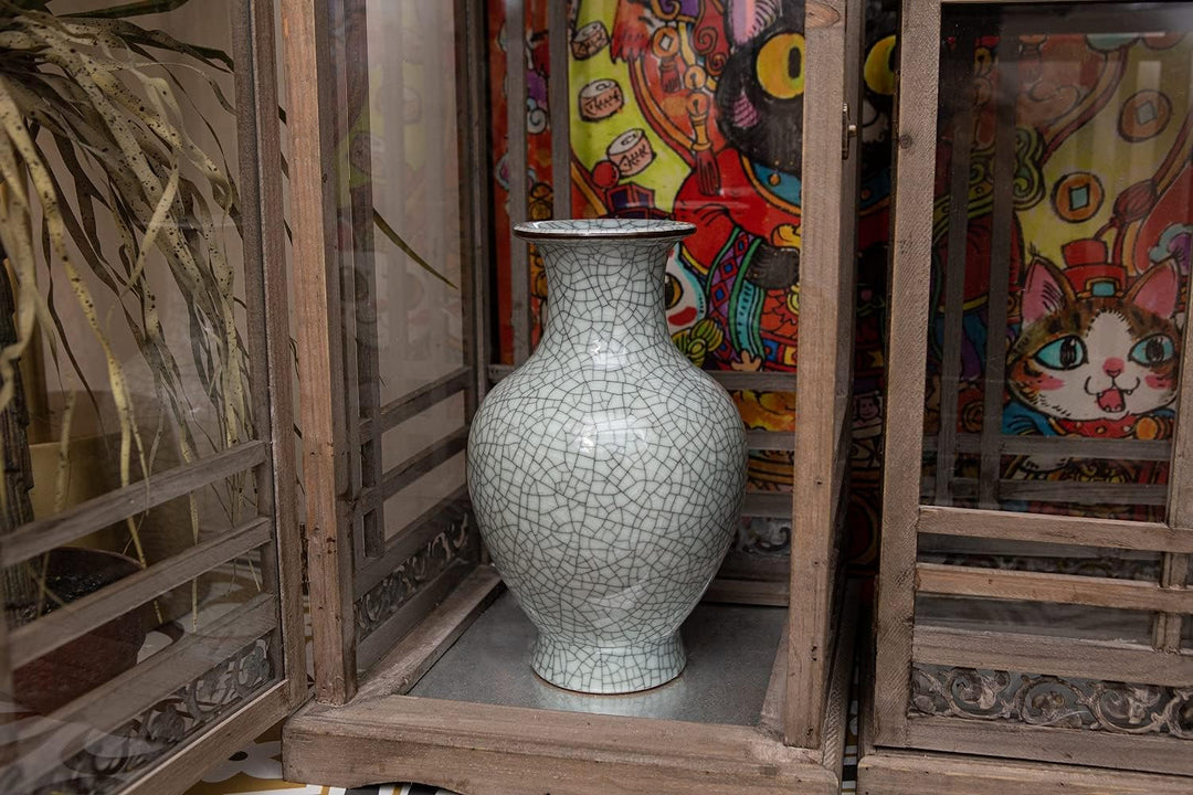 Chinesische Keramik Kunst Handgemachte Antike Eis Crack Glasur Vasen Grosse China Porzellan Blume Fl