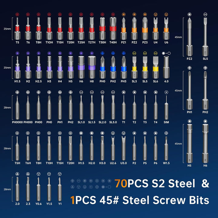 74 in 1 Ratschen Magnetischer Schraubendreher Set, S2-Stahlbits Multi Bit-schraubendreher Set mit Au