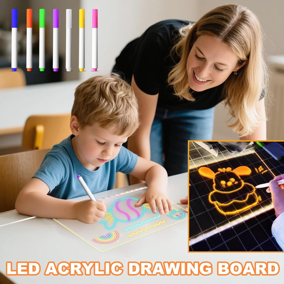 LED Zeichenbrett, 30x20cm LED Notiztafel mit 7 Farben Stift, Leuchtendes Zeichenbrett für Kinder, Ac