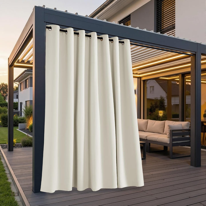 PONY DANCE Outdoor Vorhang Wasserdicht 1er Set H 243 x B 254 cm Hellbeige, Extra Breite Gardine Sonn