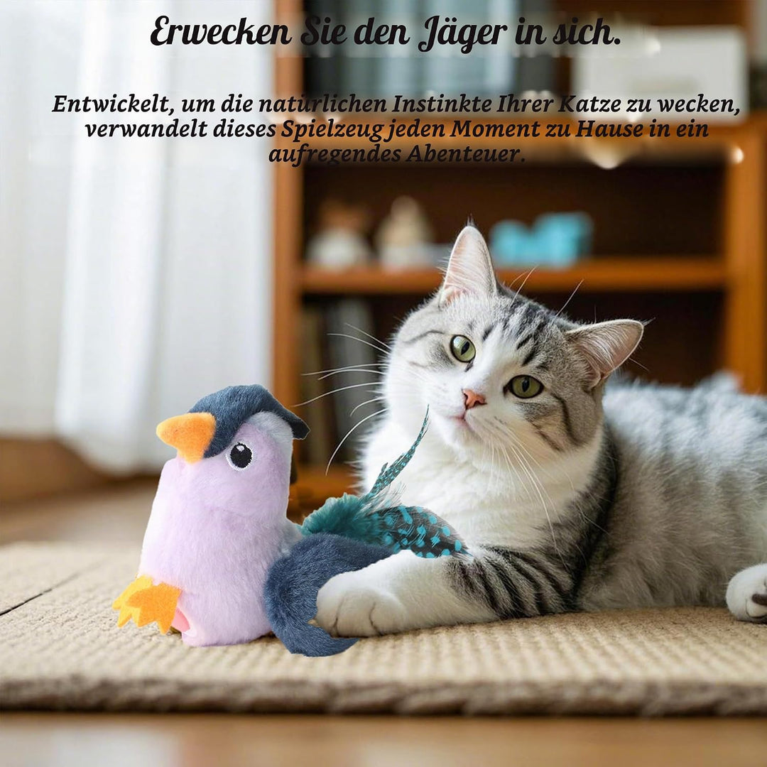 Suhaco Interaktive Katzenspielzeug Chirpy Vogelmelodie Feder Spielzeug Plüsch Spielzeug Set für Katz