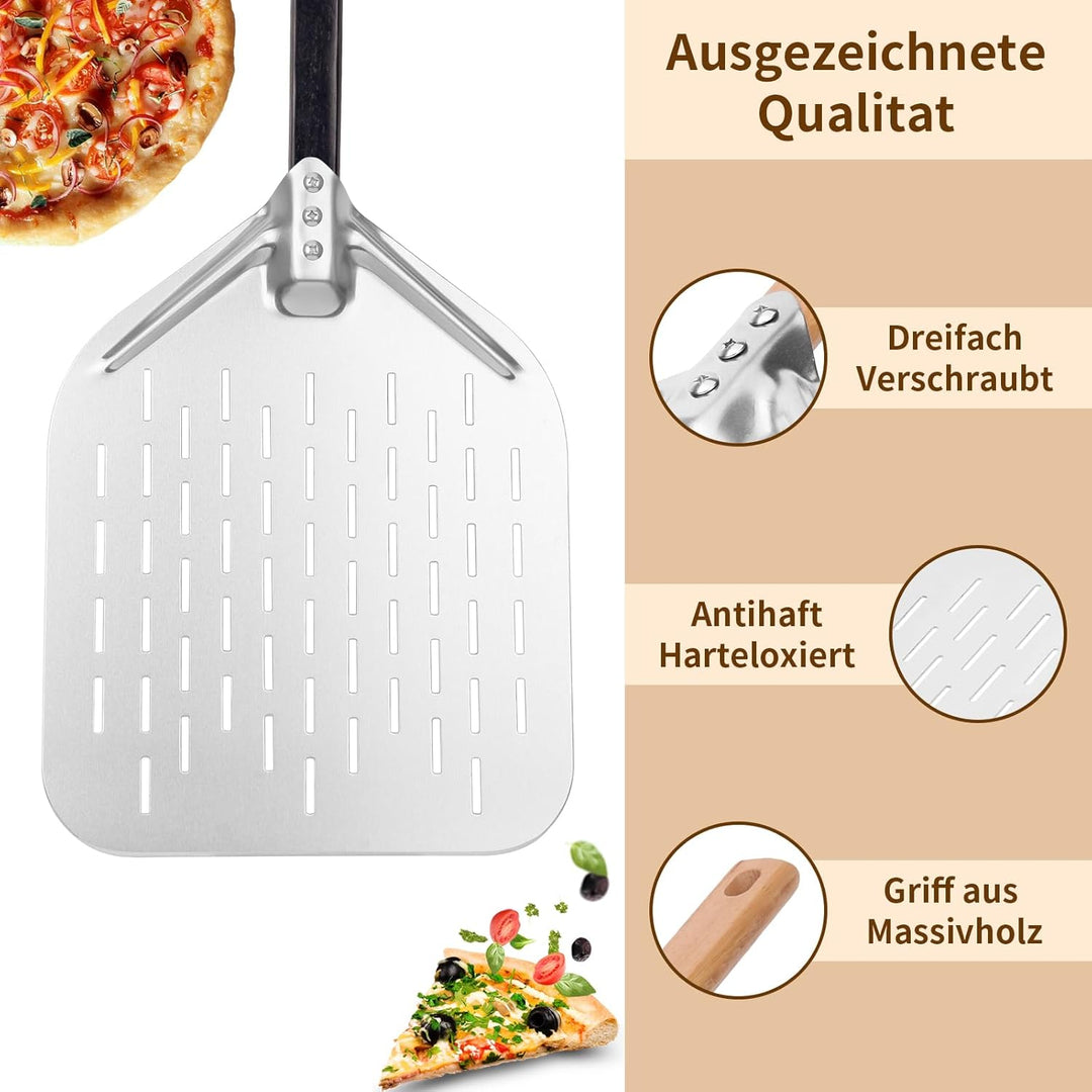 Pizzaschieber Pizzaschaufel 40 * 30cm 12 Zoll Pizza schieber，Leichten Gleiten auf Pizzastein Perfori