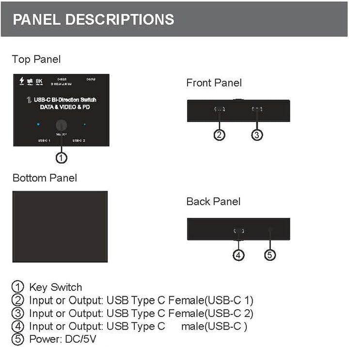 cablecc USB-C Bi-Direction Switch MST 1 zu 2 Hub unterstützt Videodaten PD 8K @ 30Hz 100W 10Gbps mit
