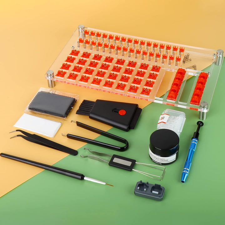 RUNJRX Acryl-Schmierstation für 32 Schalter, Tastatur-Schmierset, Schalteröffner, Schalter-Schmiermi
