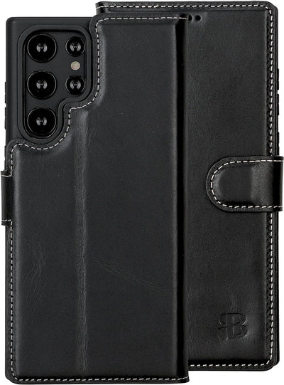 Burkley 2-in-1 Leder Handytasche für Samsung Galaxy S22 Ultra - Abnehmbares Back Cover, 360° Schutz,