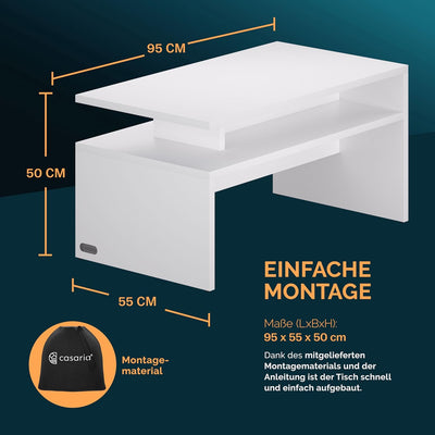 Casaria® Couchtisch mit Ablage Stauraum 92x51x48 cm Kratzfest Holz 50 kg Belastbarkeit Modern Gross