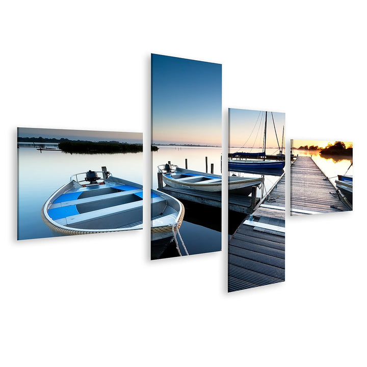 islandburner Bild auf Leinwand Sonnenaufgang Über See Hafen Mit Booten Und Pier Bilder Wandbilder Po