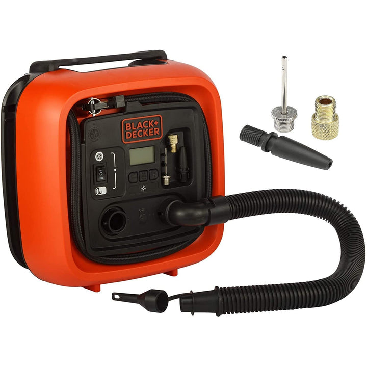 Black+Decker 11.0 Bar/12V-Kompressor/ Luftpumpe (160PSI, für Reifen, Bälle, Rollstühle, Etc., mit 2