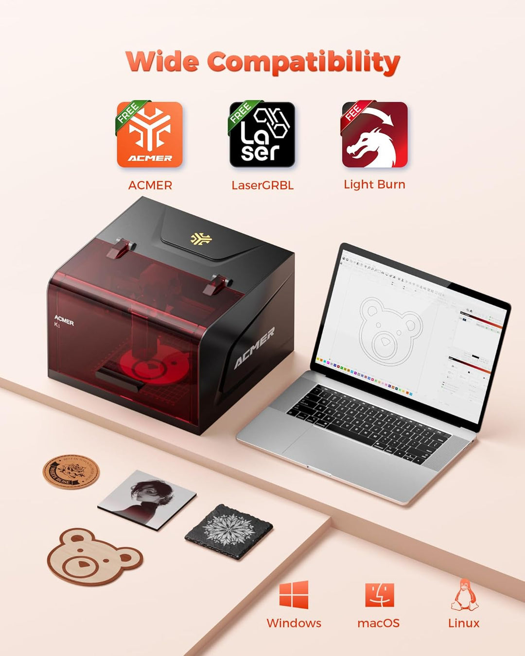 ACMER K1 3.5W Laser Cutter holz, Klasse 1 Geschlossener Lasergravur Maschine mit Rauchabzug, 0.01mm