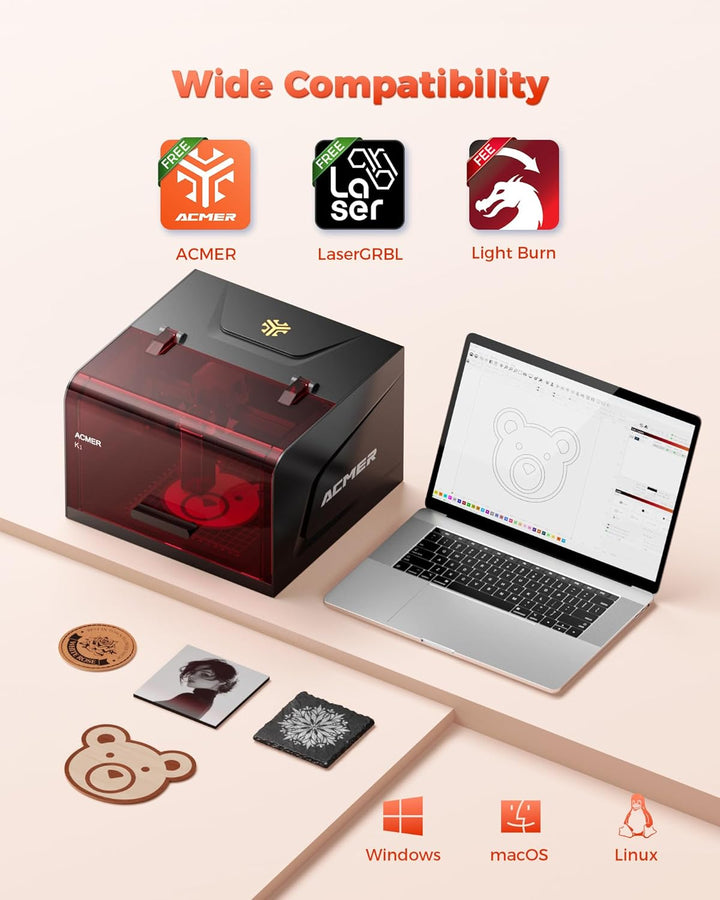 ACMER K1 3.5W Laser Cutter holz, Klasse 1 Geschlossener Lasergravur Maschine mit Rauchabzug, 0.01mm