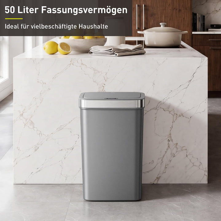 EKO Hana Deluxe 50L Mülleimer mit Sensor, Automatischer Mülleimer Küche, rechteckiger Bewegungssenso