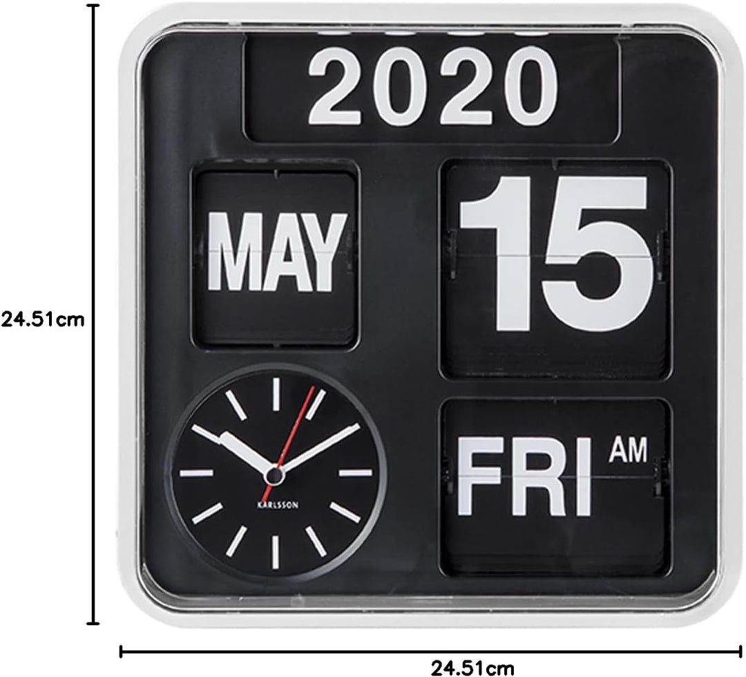 KARLSSON KA5364WH - Mini-Wanduhr mit Kalender - Fallblattanzeige - Weiss
