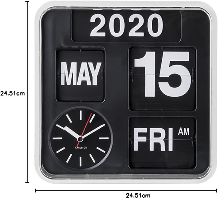 KARLSSON KA5364WH - Mini-Wanduhr mit Kalender - Fallblattanzeige - Weiss