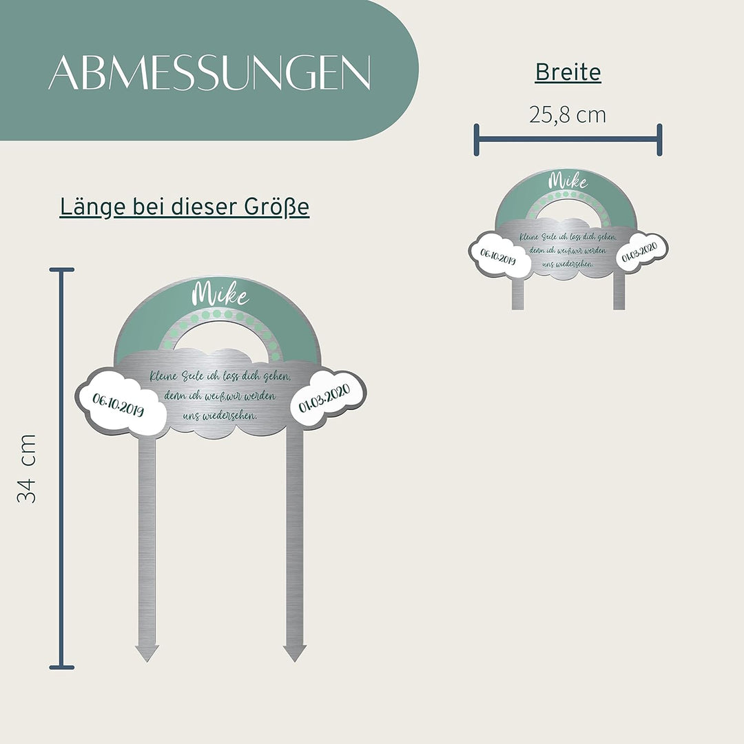 Edelstahl Grabstecker - Blumenstecker Regenbogen | Personalisiertes Sternenkind Andenken - Sternenki