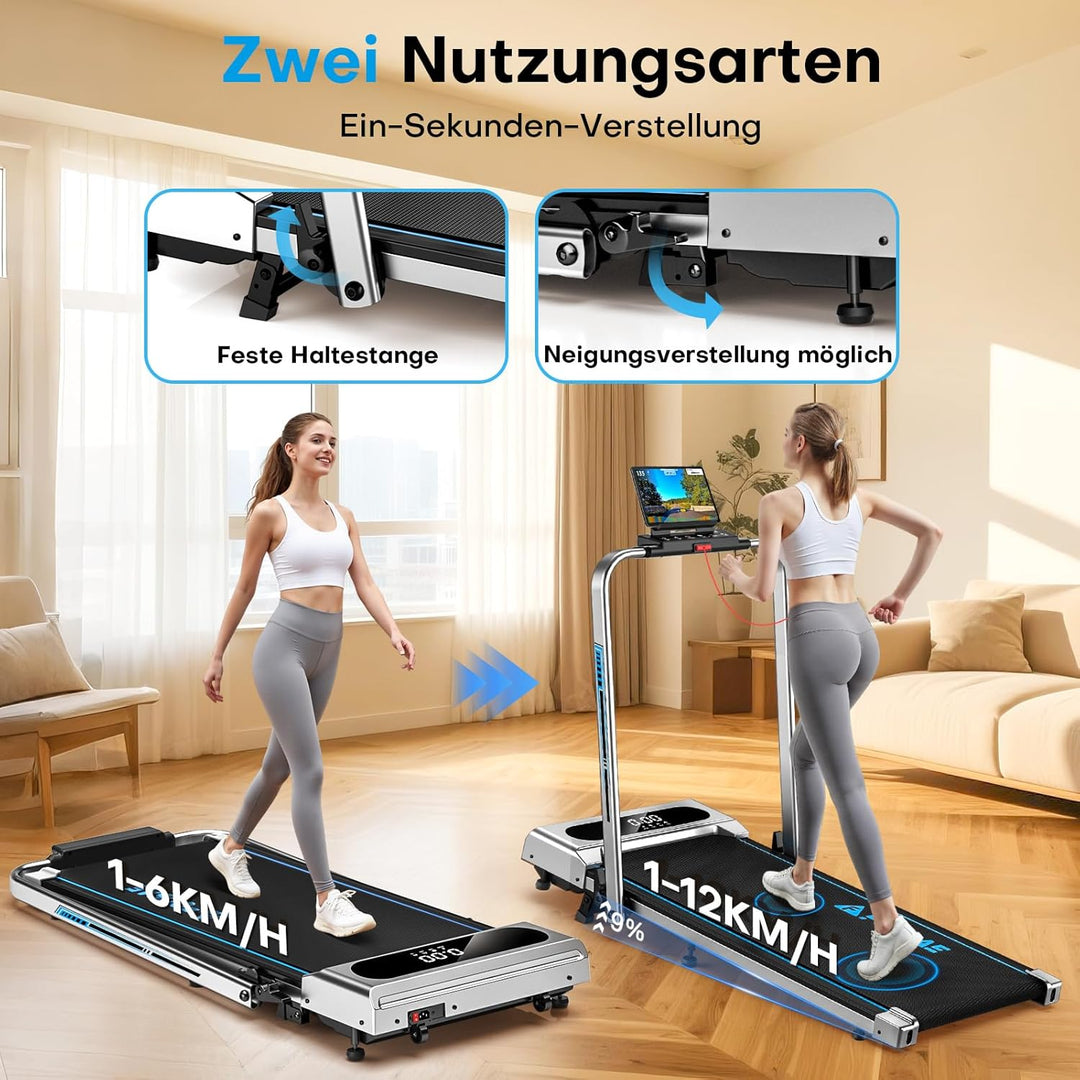Laufband für Zuhause, 5 in 1 Walking Pad, 12km/h Klappbar Laufband mit 9% Steigung, 2.75HP bürstenlo