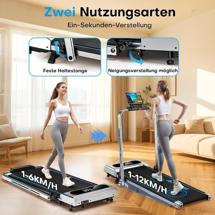Laufband für Zuhause, 5 in 1 Walking Pad, 12km/h Klappbar Laufband mit 9% Steigung, 2.75HP bürstenlo