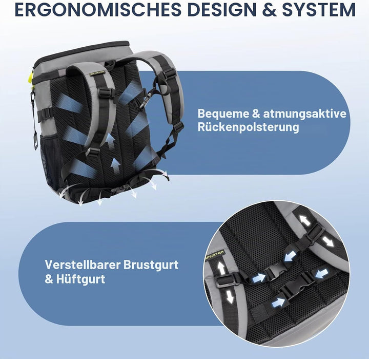 SPARTER Rucksack-Kühler, isoliert, auslaufsicher, 33 Dosen, wasserdicht, leicht, isoliert, Eistruhe,