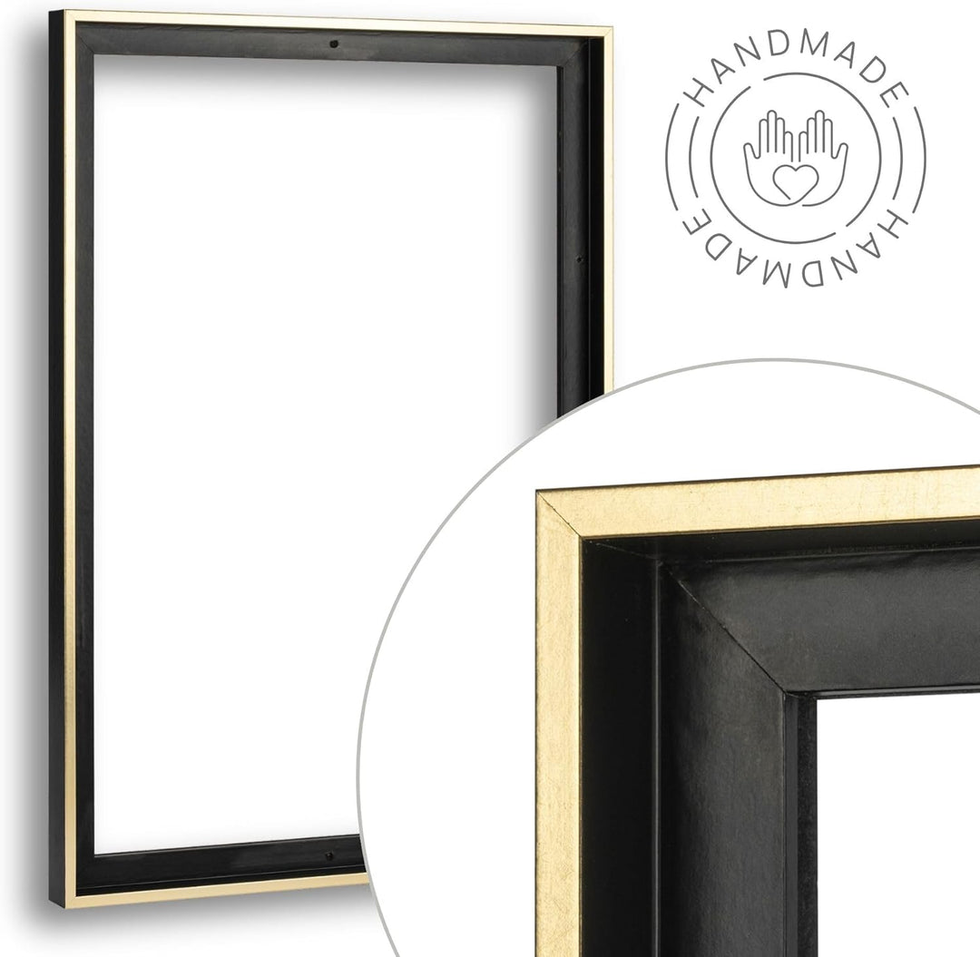 'N°35' Schattenfugenrahmen für 100x120 cm Keilrahmen | Schwarz Gold | MDF-Holz Bilderrahmen für Keil