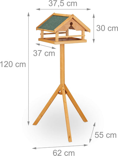 Relaxdays Vogelfutterhaus mit Ständer, gross, wetterfestes Dach, Garten, Holz Vogelhaus HBT 120 x 62