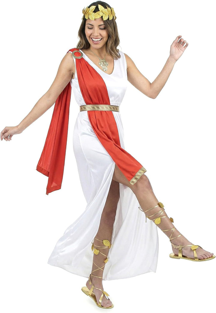 Generique - Elegante Göttin-Damenkostüm Antike Weiss-rot-Gold - L L Weiss, L Weiss