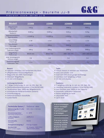 JJ100B 110g/0,001g Präzisionswaage Laborwaage Feinwaage Industriewaage Tischwaage Goldwaage G&G