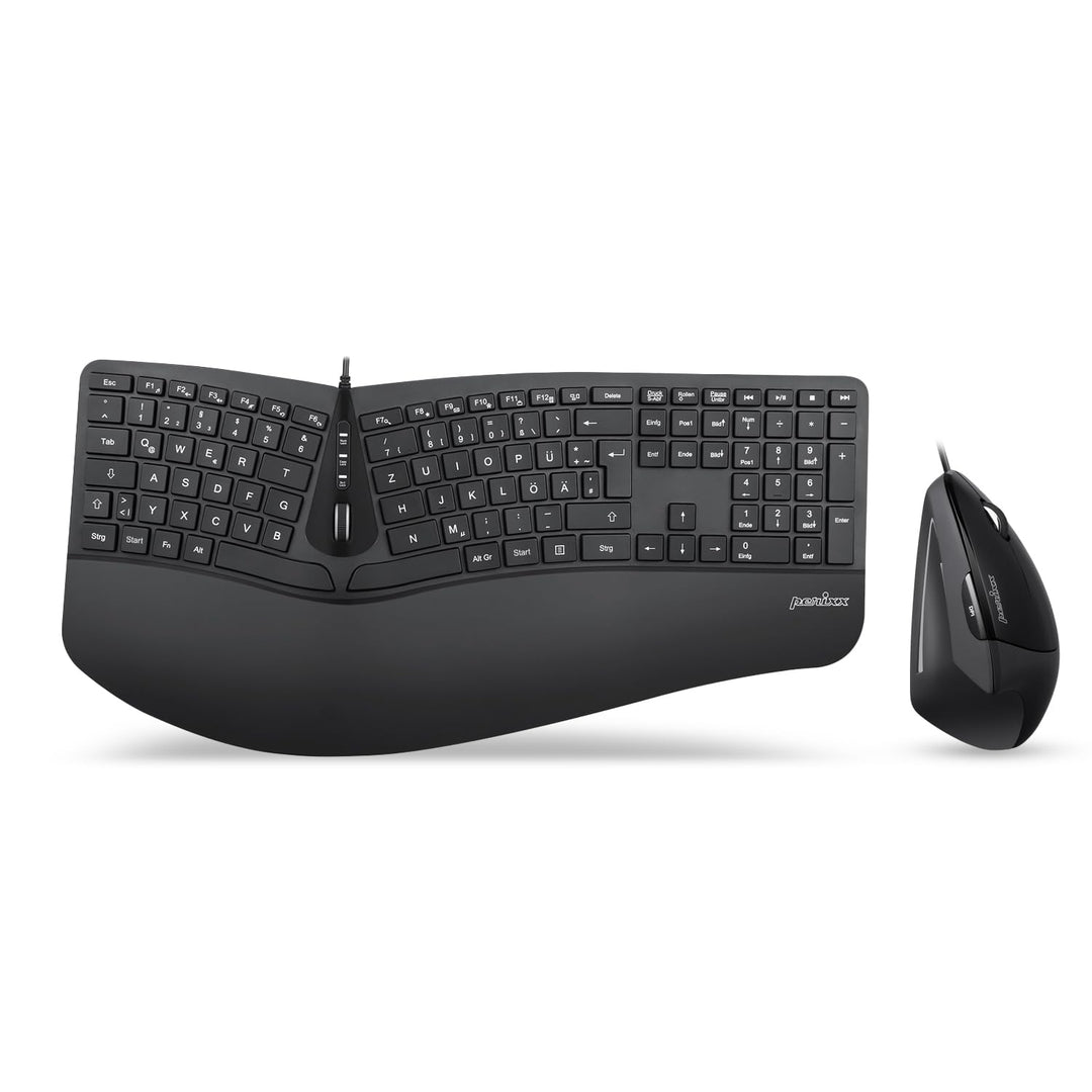 Perixx Periduo-505, Ergonomische Tastatur und Vertikale Maus Desktop Set, Geteiltes Tastenfeld, 4-We