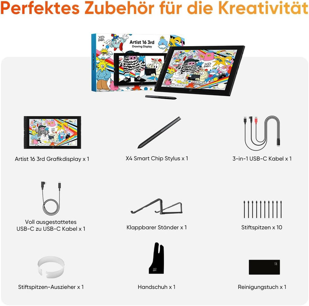 XPPen 15,4 Zoll Grafiktablett mit Display, Artist 16 3rd (2026 Version), X4 Smart Chip Stylus, 16384